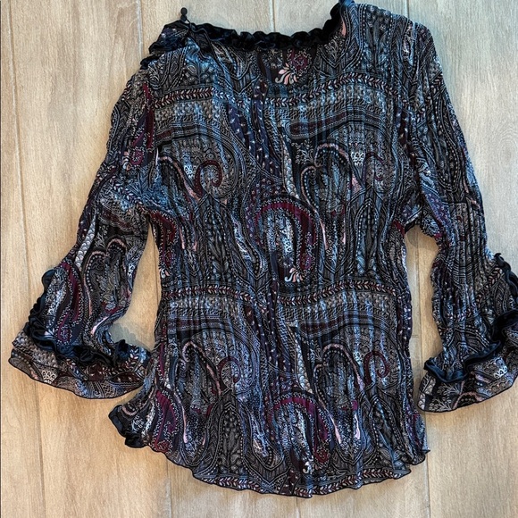 Signature by Larry Levine Woman Black and Red Beaded Paisley Blouse - Picture 8 of 12